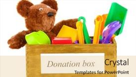  Presentation with donation - Cool new presentation design with team charity - donation box with children toys backdrop and a yellow colored foreground