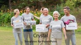  Presentation with family day - Amazing theme having team charity - happy volunteer family holding donations backdrop and a coral colored foreground