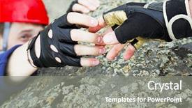  Presentation with focus - Slides consisting of team climbing high - climber reach out for help background and a gray colored foreground