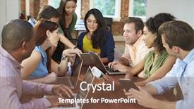  Presentation with ideas - Cool new presentation design with team collaboration - businessmen and businesswomen meeting backdrop and a tawny brown colored foreground