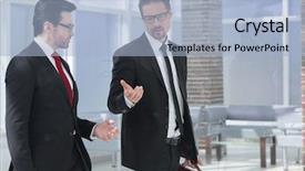  Presentation with office - Colorful presentation theme enhanced with economic cooperation - two businessmen discussing business backdrop and a light blue colored foreground