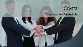  Presentation with team hands - PPT theme with team concept successful business team background and a light gray colored foreground