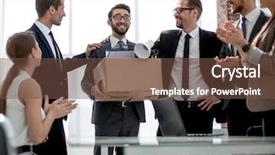  Presentation with business team join hands white - Slides enhanced with team congratulating a new employee background and a tawny brown colored foreground