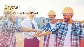  Presentation with partnership - Amazing slides having team construction - business building partnership gesture backdrop and a cream colored foreground