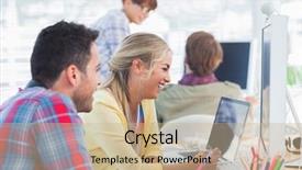  Presentation with team working together - Slide set enhanced with team creativity - designers laughing and working together background and a  colored foreground