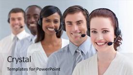  Presentation with call center software - Slides featuring team customer - business people working background and a  colored foreground