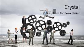  Presentation with interaction - Cool new PPT theme with team development - conceptual image of businessteam working backdrop and a  colored foreground
