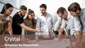  Presentation with creative - PPT theme consisting of team discussing a new project background and a violet colored foreground