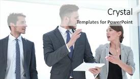  Presentation with multiracial team of young doctors stacking hands - PPT theme enhanced with team discussing new business project background and a  colored foreground