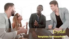  Presentation with team - Beautiful PPT layouts featuring team discussing new commercial project backdrop and a tawny brown colored foreground