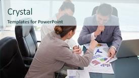  Presentation with market research - Theme featuring team discussing over market research background and a sky blue colored foreground