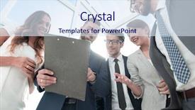  Presentation with company - Slide set having team discussing the financial strategy background and a sky blue colored foreground