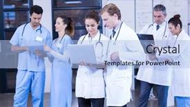  Presentation with medical laptop - Presentation consisting of team discussing x-ray report background and a light blue colored foreground