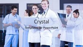  Presentation with digital hospital - Presentation design having team discussing x-ray report background and a light blue colored foreground