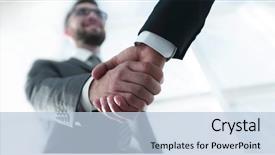  Presentation with negotiation - Beautiful presentation theme featuring effective negotiation with client business backdrop and a  colored foreground