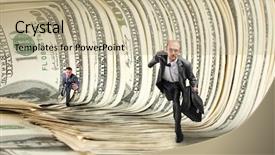  Presentation with dollar - Slides consisting of team effort - two serious businessmen running background and a  colored foreground