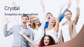  Presentation with classroom - Cool new theme with team fun - young happy people in classroom backdrop and a  colored foreground