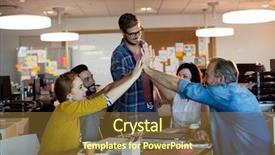  Presentation with creative - Cool new PPT layouts with team giving a high five backdrop and a tawny brown colored foreground