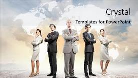  Presentation with 3d men world map - Amazing presentation theme having team globe - image of businesspeople standing backdrop and a light gray colored foreground