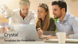  Presentation with ideas - Slide set consisting of team going through business idea background and a coral colored foreground