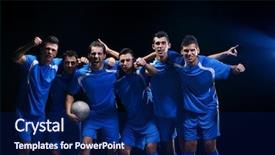  Presentation with victory team - Colorful PPT layouts enhanced with team group celebrating the victory backdrop and a navy blue colored foreground