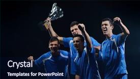  Presentation with team group - Presentation theme enhanced with team group celebrating the victory background and a navy blue colored foreground