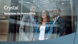  Presentation with team group - PPT theme with team group going on elevator background and a gray colored foreground
