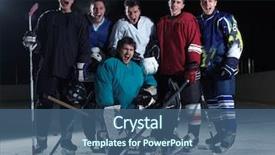  Presentation with ice hockey - PPT theme consisting of team group portrait in sport background and a ocean colored foreground