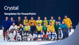  Presentation with ice hockey - Cool new theme with team group portrait in sport backdrop and a navy blue colored foreground