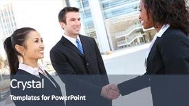  Presentation with team building - PPT theme consisting of team handshake at office building background and a ocean colored foreground