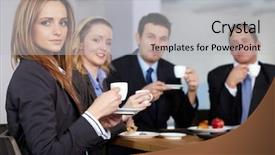  Presentation with tea coffee - Slide deck featuring team having a coffee break background and a light gray colored foreground