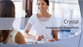  Presentation with team discussion - Presentation with team having a discussion in office background and a light blue colored foreground