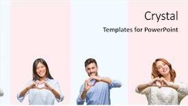  Presentation with collage of diversity people - Presentation theme having team hearts - collage of group of young background and a cool aqua colored foreground