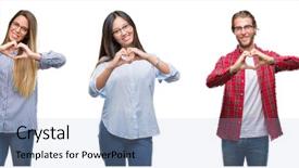  Presentation with people collage - Beautiful slide set featuring team hearts - collage of young people backdrop and a light blue colored foreground