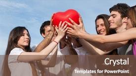  Presentation with group - Slides having team hearts - group of young guys background and a  colored foreground