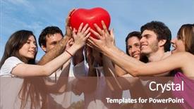  Presentation with group - PPT theme with team hearts - group of young guys background and a tawny brown colored foreground
