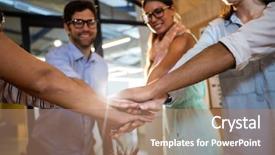  Presentation with joint venture hand together - Amazing PPT layouts having team high five - casual colleagues putting hands together backdrop and a coral colored foreground