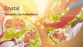  Presentation with team building - Beautiful slide set featuring team high five in summer backdrop and a blonde colored foreground