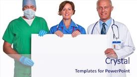  Presentation with medical folder blank or clipboard - Theme consisting of team holding a blank poster background and a  colored foreground
