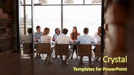  Presentation with seeing through fog - Slide deck having team in a boardroom meeting background and a tawny brown colored foreground