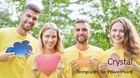  Presentation with teambuilding - Beautiful theme featuring team in a creative teambuilding backdrop and a yellow colored foreground