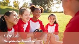  Presentation with baseball team - PPT theme having team in a team huddle background and a coral colored foreground