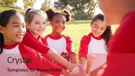  Presentation with coach - Audience pleasing slides consisting of team in a team huddle backdrop and a red colored foreground