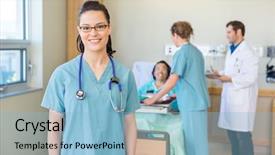  Presentation with nurse team - PPT theme with team in background at hospital background and a light blue colored foreground
