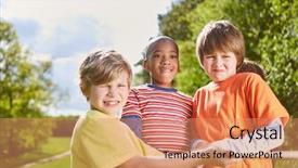  Presentation with war - Amazing PPT theme having children as friends and as a strong team in tug-of-war competitions in nature backdrop and a coral colored foreground