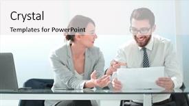  Presentation with business - Amazing slide set having team is discussing business issues backdrop and a  colored foreground