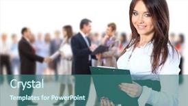  Presentation with business team join hands white - PPT theme featuring team isolated over a white background and a ocean colored foreground