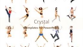  Presentation with team achievement - Amazing presentation design having team jumping team achievement backdrop and a cream colored foreground