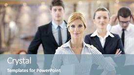  Presentation with office room - Presentation having team leader - business woman standing with her background and a light blue colored foreground