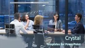  Presentation with building team - PPT layouts enhanced with team leader - group of a young business background and a ocean colored foreground